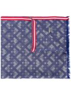 Bally Geometric Pattern Scarf, Adult Unisex, Blue, Silk/cotton/cashmere