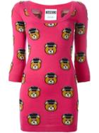Moschino Toy Bear Fitted Dress, Women's, Size: 36, Pink/purple, Virgin Wool
