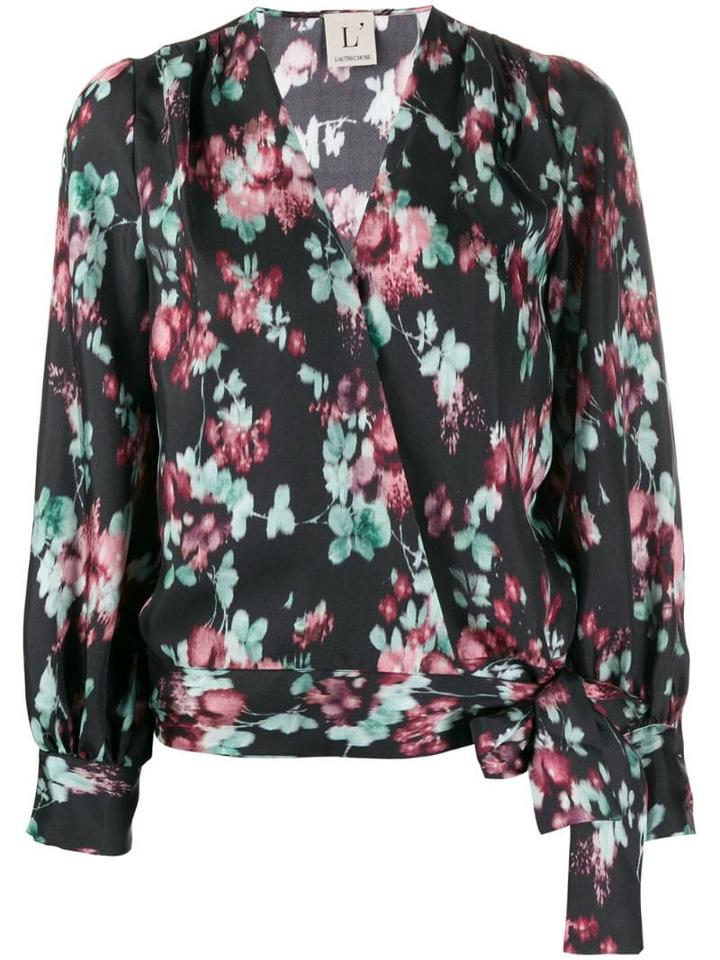 L'autre Chose Floral Print Tie Blouse - Black