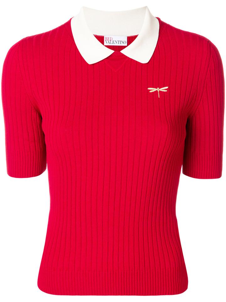 Red Valentino Ribbed Dragonfly Polo Top