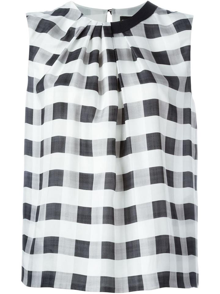 Giorgio Armani Checked Pleated Asymmetric Wide Tank Top, Women's, Size: 42, Black, Silk