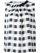 Giorgio Armani Checked Pleated Asymmetric Wide Tank Top, Women's, Size: 42, Black, Silk
