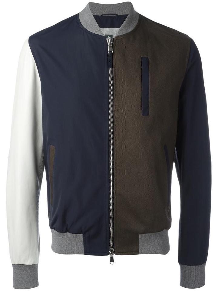 Eleventy Block Colour Bomber Jacket, Men's, Size: 50, Blue, Cotton/spandex/elastane/leather