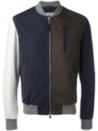 Eleventy Block Colour Bomber Jacket, Men's, Size: 50, Blue, Cotton/spandex/elastane/leather