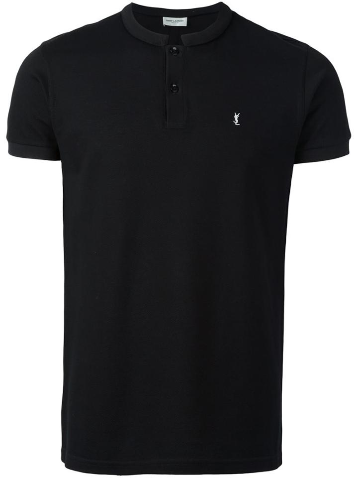 Saint Laurent Band Collar Polo Shirt, Men's, Size: Xs, Black, Cotton