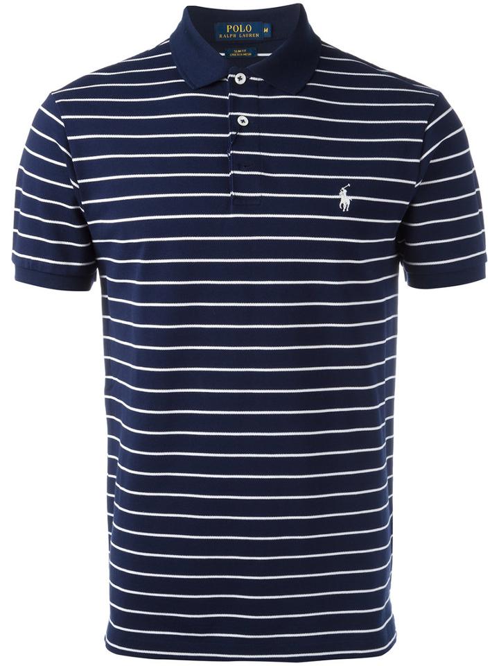 Polo Ralph Lauren Logo Patch Striped Polo Shirt, Men's, Size: Large, Blue, Cotton/spandex/elastane