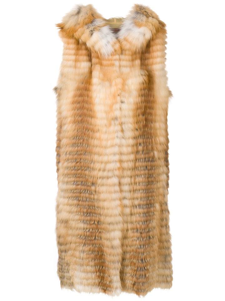 Liska Volpe Long Fur Waistcoat - Neutrals
