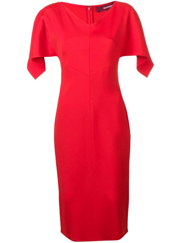 Sies Marjan Drape Sleeve Fitted Dress - Red