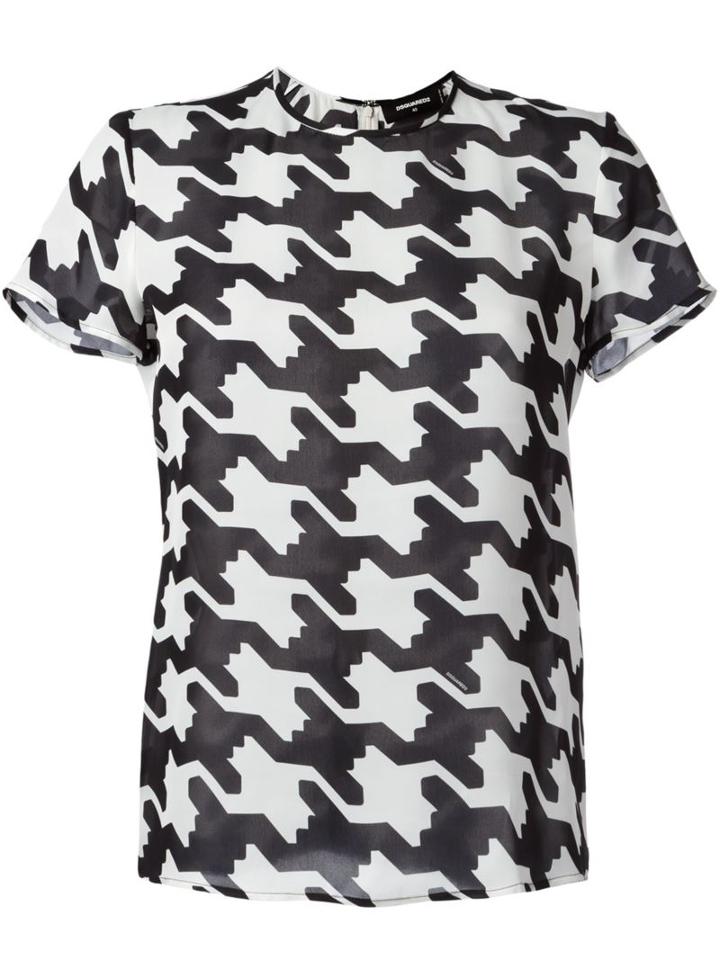 Dsquared2 Houndstooth Print T-shirt, Women's, Size: 44, White, Silk