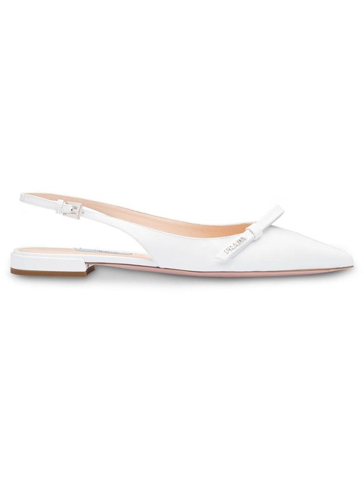 Prada Patent Leather Ballerina Slingbacks - F0009 White