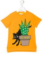 Fendi Kids Cat Print T-shirt, Boy's, Size: 7 Yrs, Yellow/orange