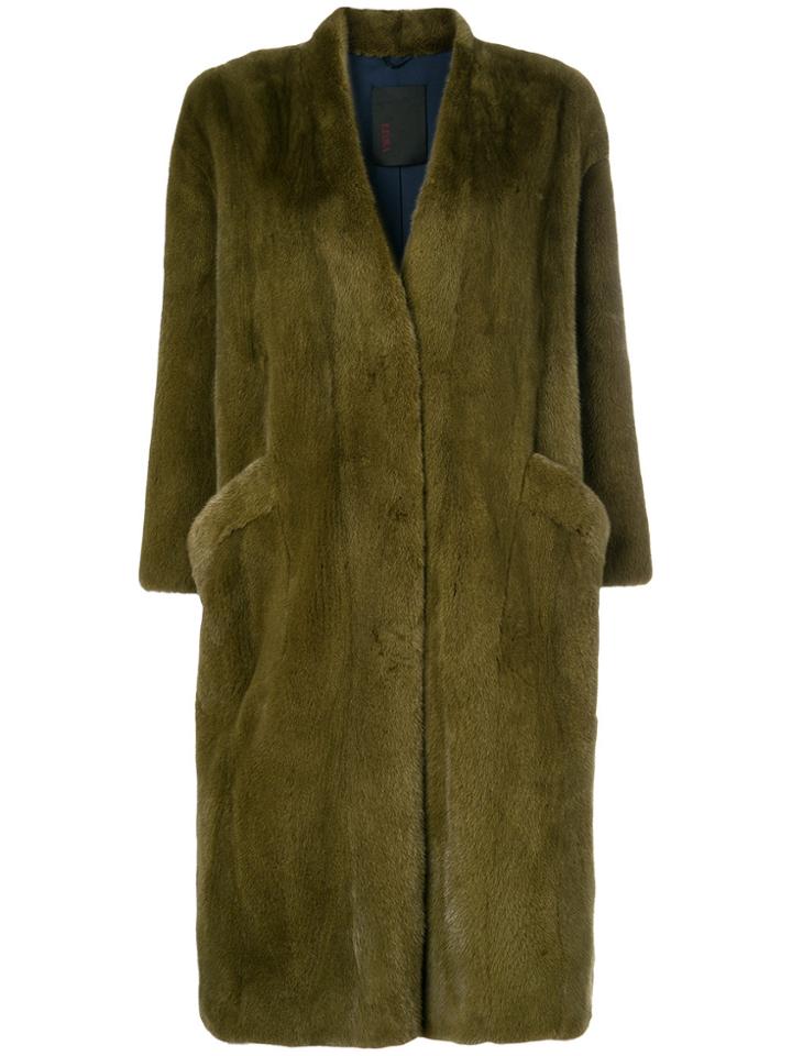 Liska Mid-length Oversized Fur Coat - Green
