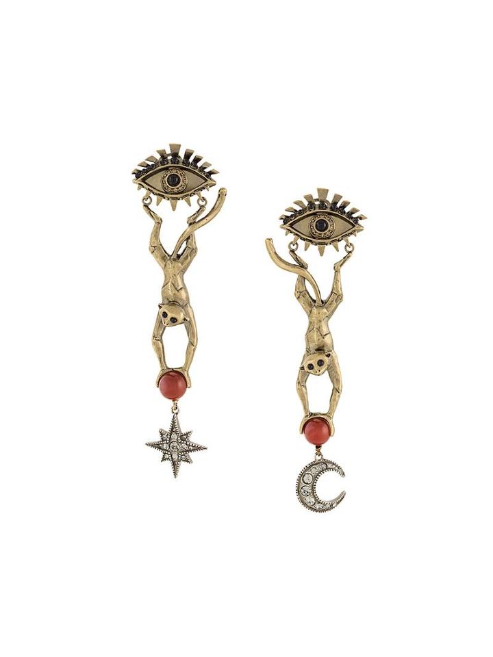 Roberto Cavalli Monkey Pendant Earrings, Metallic