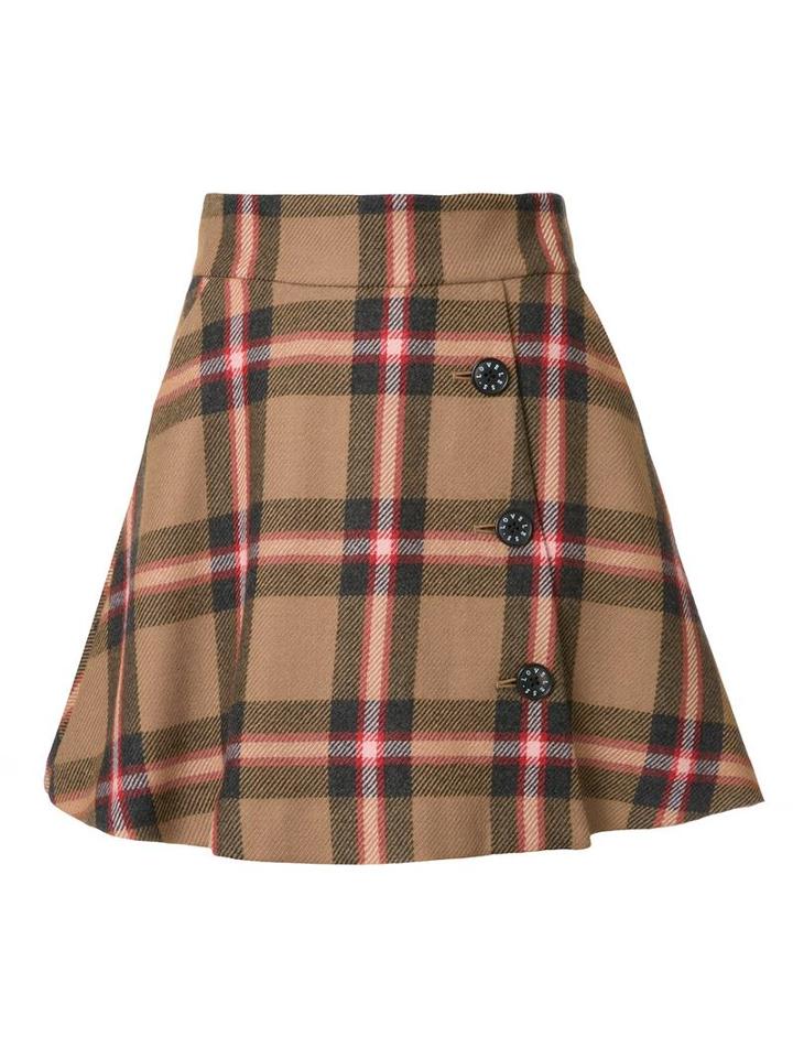 Loveless Plaid A-line Skirt, Women's, Size: 36, Brown, Lambs Wool