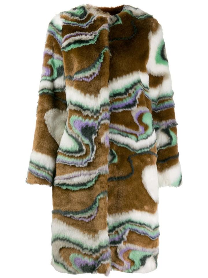 Marco De Vincenzo Faux Fur Wave Print Coat - Brown