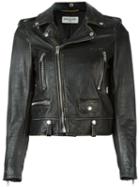 Saint Laurent Distressed Biker Jacket, Women's, Size: 38, Black, Calf Leather/cupro/cotton