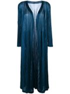 Pleats Please By Issey Miyake - Pleated Long Coat - Women - Polyester - Iv, Blue, Polyester