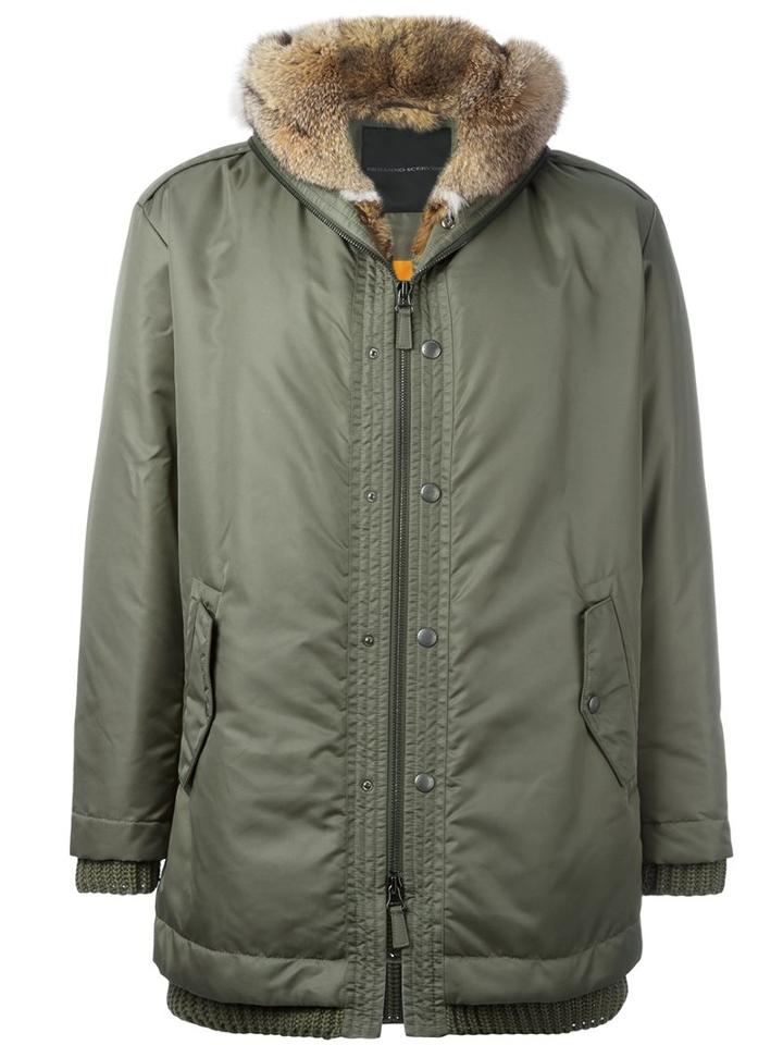 Ermanno Scervino Hooded Parka, Men's, Size: 54, Green, Fox Fur/polyamide/acetate/cupro