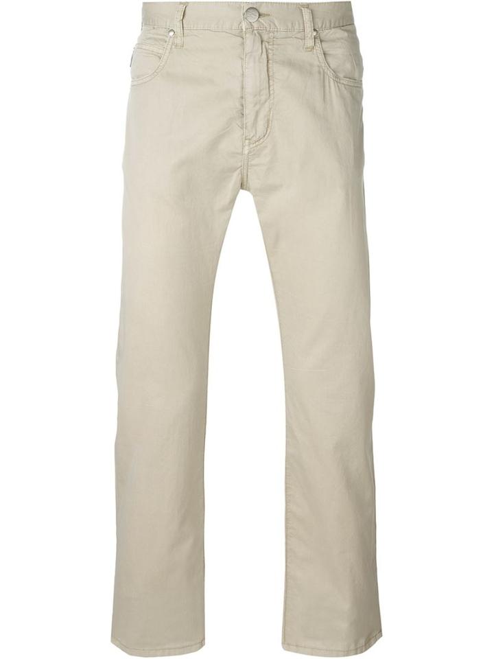 Armani Jeans Straight Leg Fit Back Pocket Detail Trousers, Men's, Size: 32, Nude/neutrals, Cotton