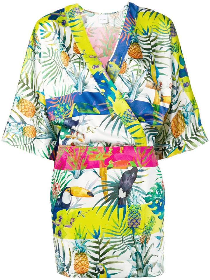 Gaelle Bonheur Tropical Print Fitted Dress - White