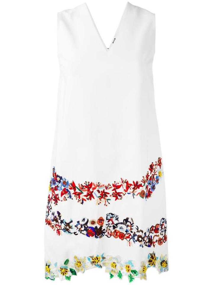 Msgm Floral Embroidery Shift Dress, Women's, Size: 42, White, Acetate/viscose