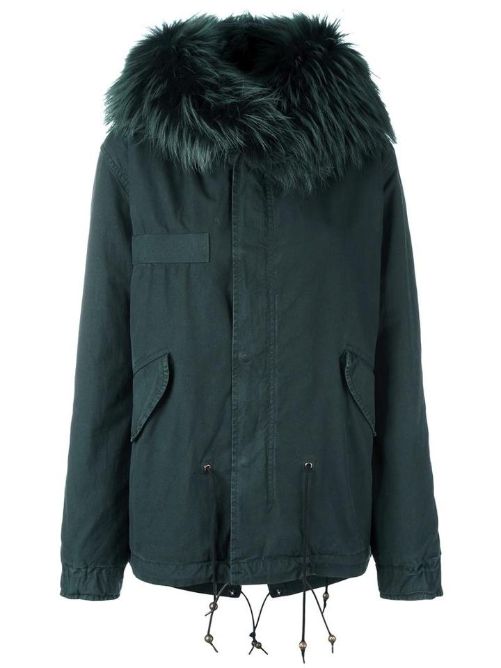 Mr & Mrs Italy Patchwork Lined Mini Parka, Women's, Size: Small, Green, Cotton/lamb Skin/mink Fur/racoon Fur
