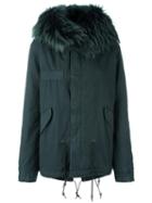 Mr & Mrs Italy Patchwork Lined Mini Parka, Women's, Size: Small, Green, Cotton/lamb Skin/mink Fur/racoon Fur