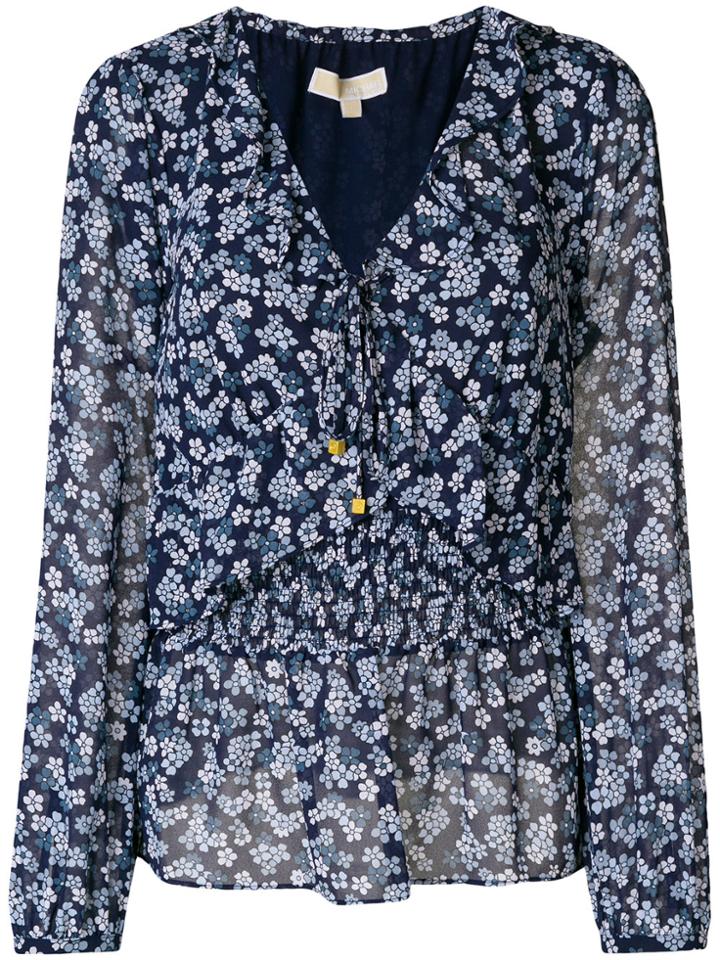 Michael Michael Kors Floral Printed Flared Blouse - Blue