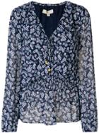 Michael Michael Kors Floral Printed Flared Blouse - Blue