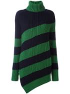 Marco De Vincenzo Ribbed Asymmetric Hem Striped Knit Jumper, Women's, Size: 40, Green, Wool