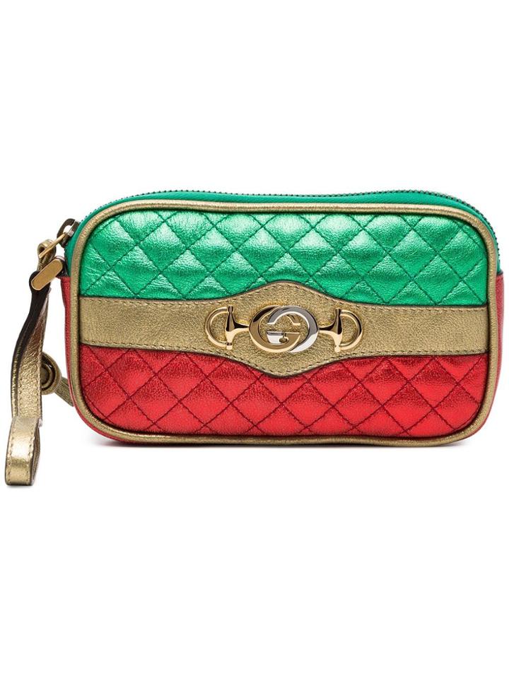 Gucci Leather Metallic Quilted Purse - Red
