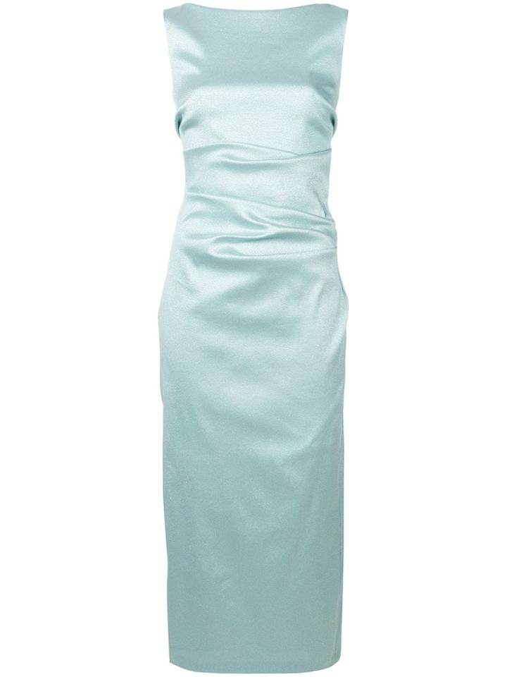 Talbot Runhof Ruched Satin Dress - Blue