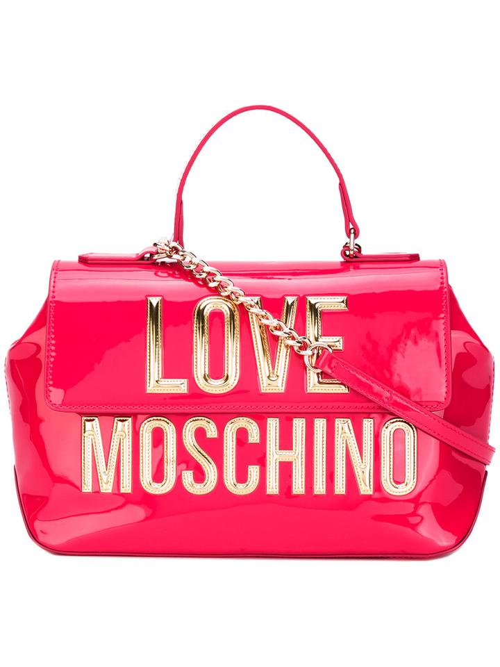 Love Moschino Metallic Logo Fold-over Tote, Women's, Pink/purple, Polyurethane