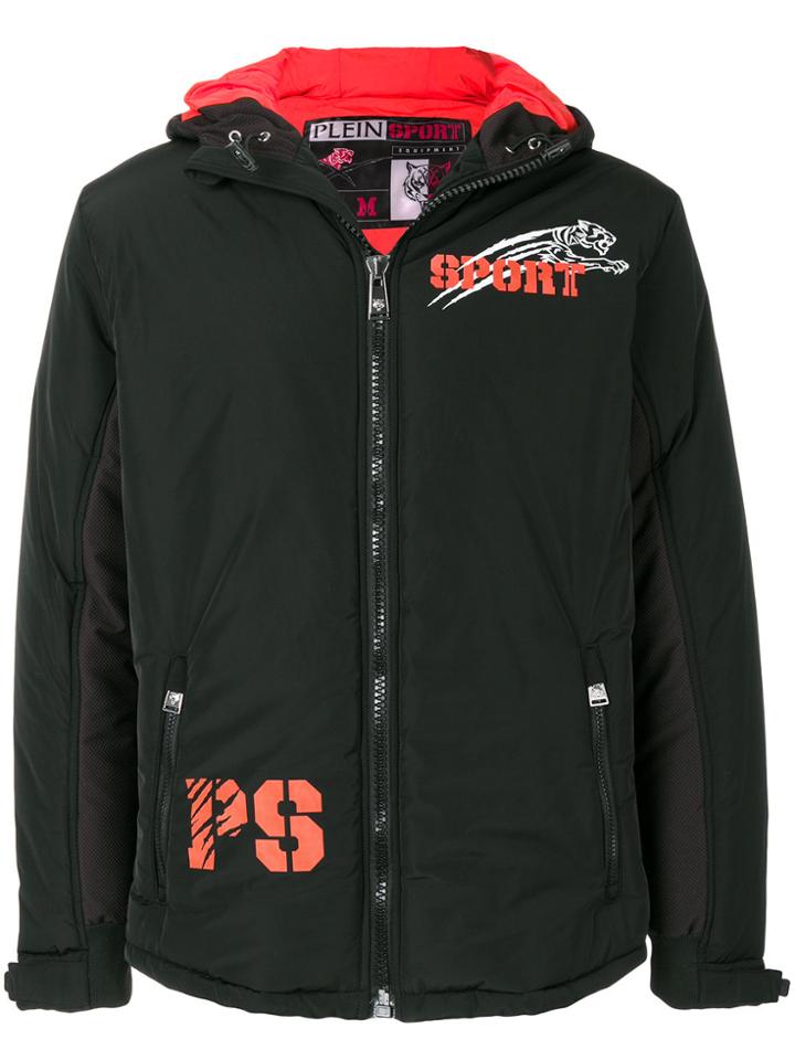 Plein Sport Tiger Logo Hooded Sports Jacket - Black