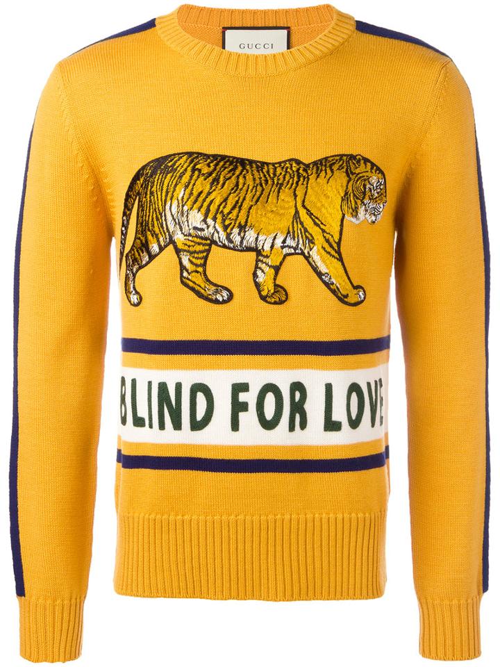 Gucci - Blind For Love Jumper - Men - Polyamide/wool - Xl, Yellow/orange, Polyamide/wool