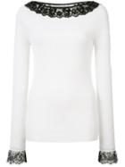 Oscar De La Renta Boat Neck Embroidered Jumper, Women's, Size: Small, White, Virgin Wool