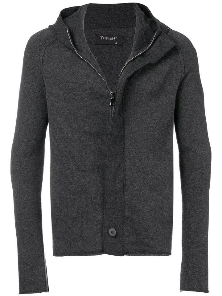 Transit Button And Zip Hoodie - Grey