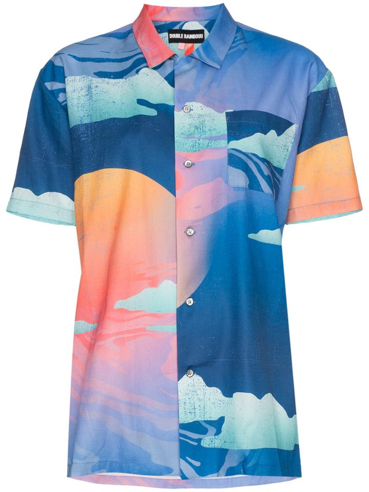 Double Rainbouu Wet Dream Print Cotton Hawaiian Shirt - Blue