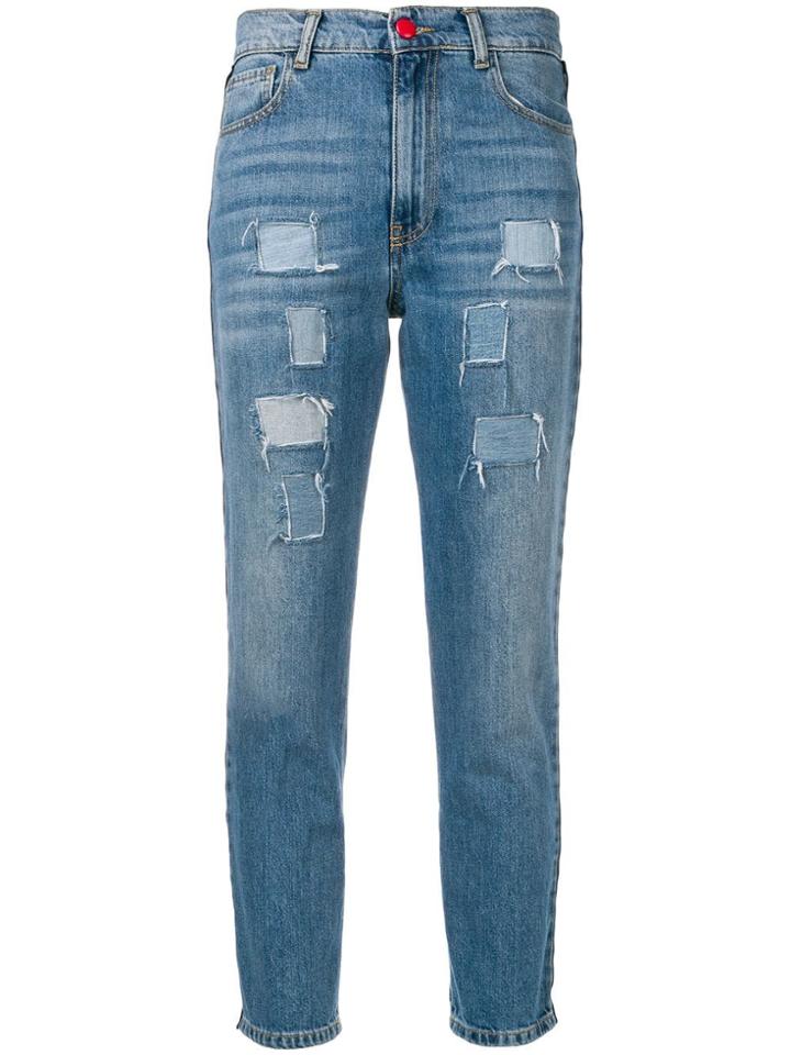History Repeats Side-stripe Cropped Jeans - Blue