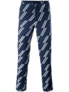 Msgm Printed Trousers, Men's, Size: 48, Blue, Cotton/spandex/elastane
