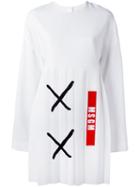 Msgm Logo Print Pleated Dress, Women's, Size: 42, White, Polyester