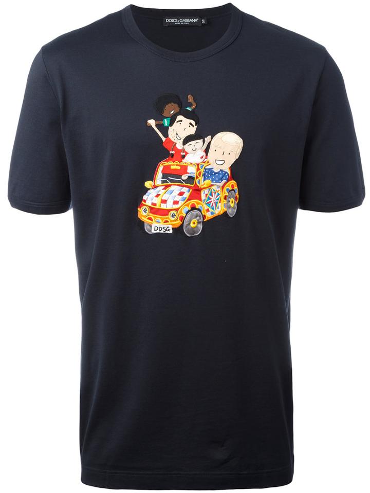 Dolce & Gabbana Family Men Embroidered T-shirt, Size: 58, Black, Cotton