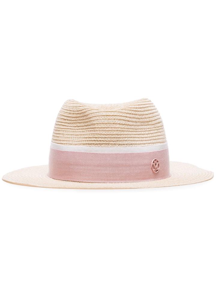 Maison Michel Mmihe Nat Straw Pnk Ribbon Hat - Neutrals
