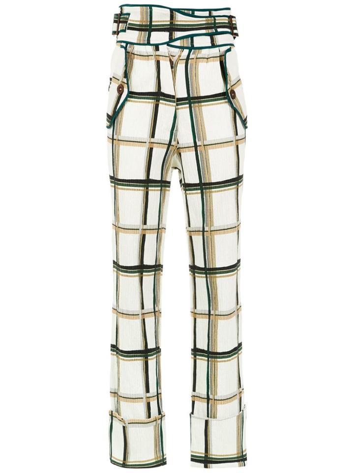 Framed Checklist Wide Trousers - Green