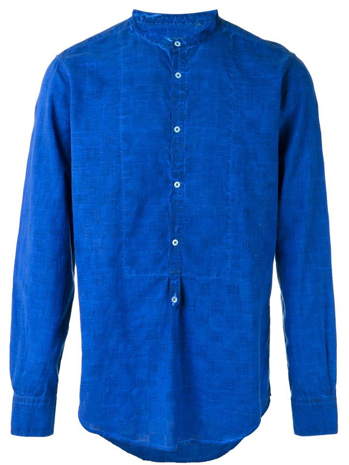 Massimo Alba Band Collar Shirt, Men's, Size: Large, Blue, Cotton