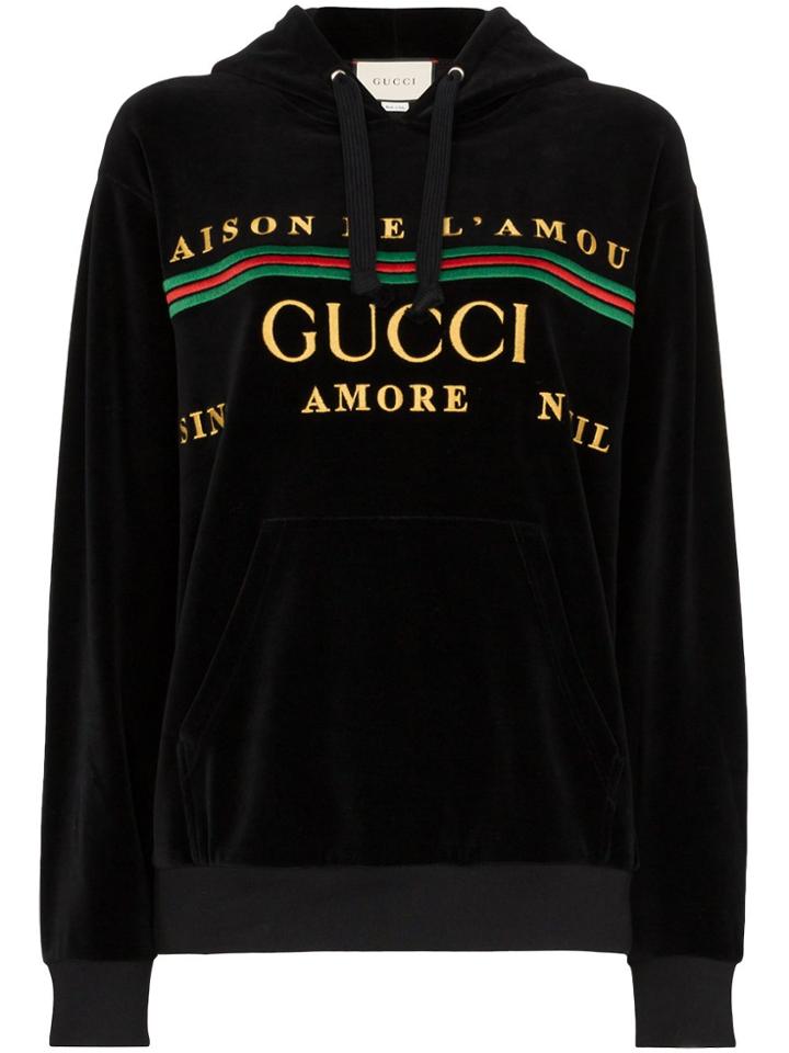 Gucci Embroidered Logo Hoodie - Black
