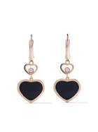 Chopard 18kt Rose Gold Happy Hearts Onyx And Diamond Drop Earrings