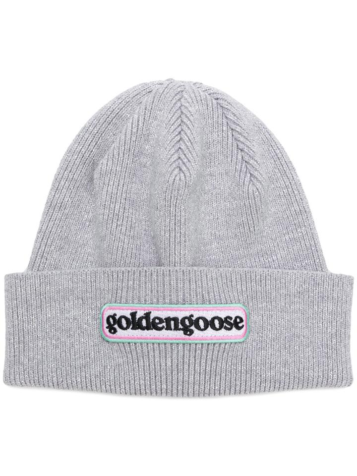 Golden Goose Deluxe Brand Logo Patch Beanie Hat - Grey