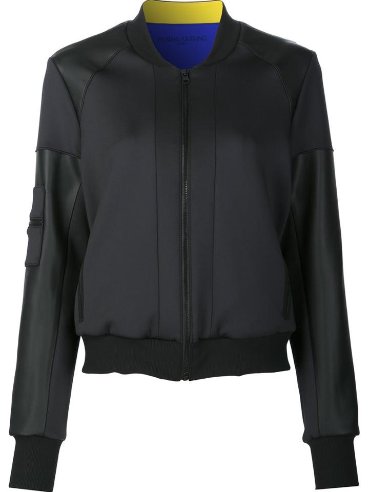 Prabal Gurung Sport 'colourblock' Bomber Jacket, Women's, Size: Large, Black, Polyester/spandex/elastane