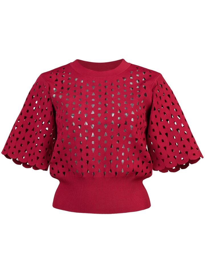 Derek Lam Cropped Short Sleeve Top - Red